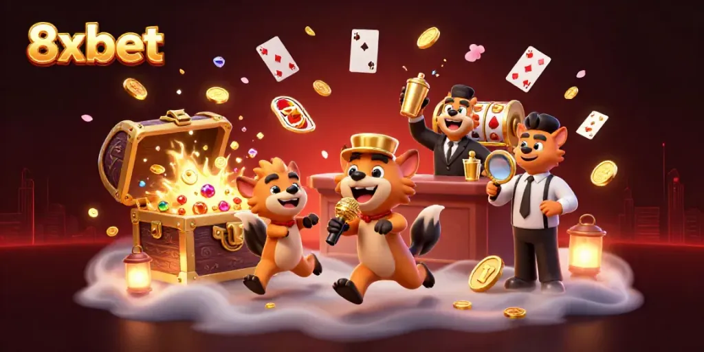 Engage with the vibrant casino scene featuring 8xbet's lively hyenas in action.