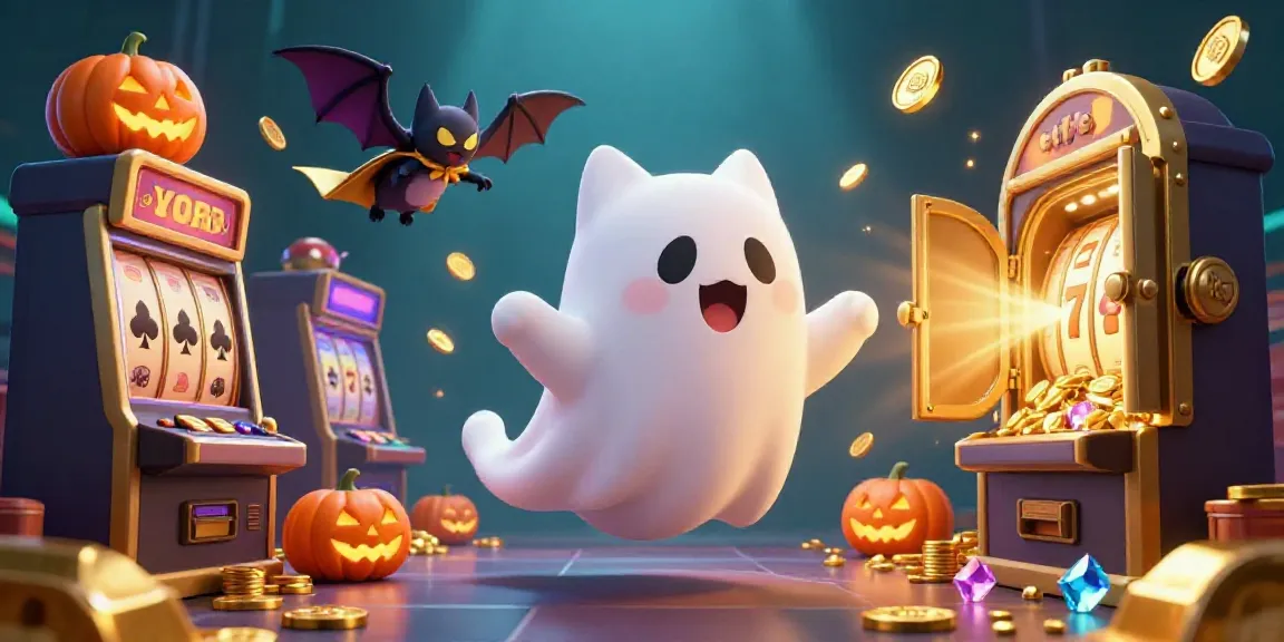Experience exciting gaming at vin88 with a vibrant ghost cat and casino elements glowing brightly.