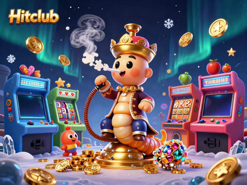 Hitclub casino experience with a vibrant 3D illustration featuring unique game elements.