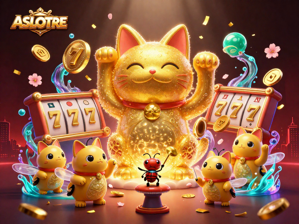 Engage with ASLOTRE's thrilling slot casino experience featuring gold symbols and vibrant energy.
