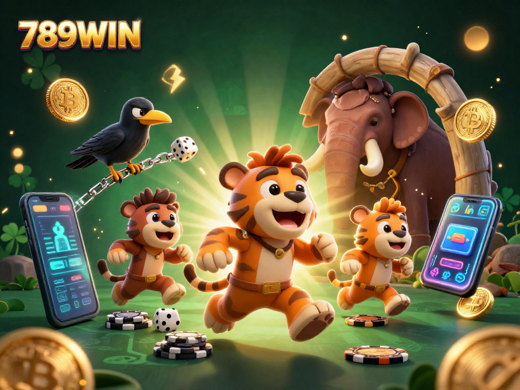 Experience the thrill of 789WIN with a dynamic cartoon casino featuring caveman and tiger characters.