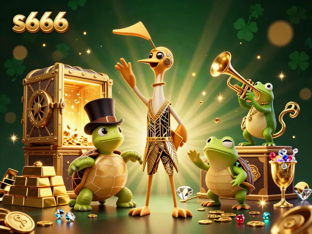 Experience the excitement of s6666 in a vibrant and dynamic casino scene with colorful characters and treasures.