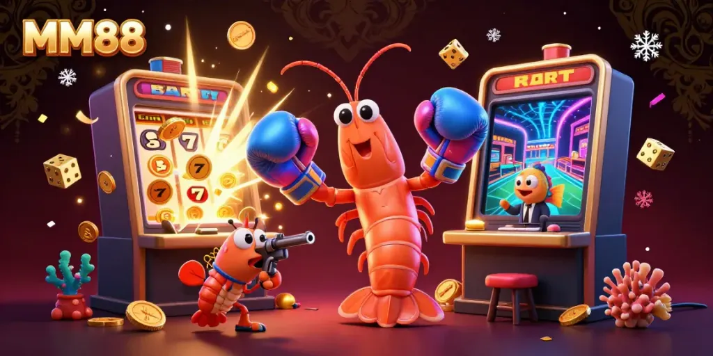 Experience the thrill of MM88 with a dynamic underwater casino scene featuring animated gambling icons.