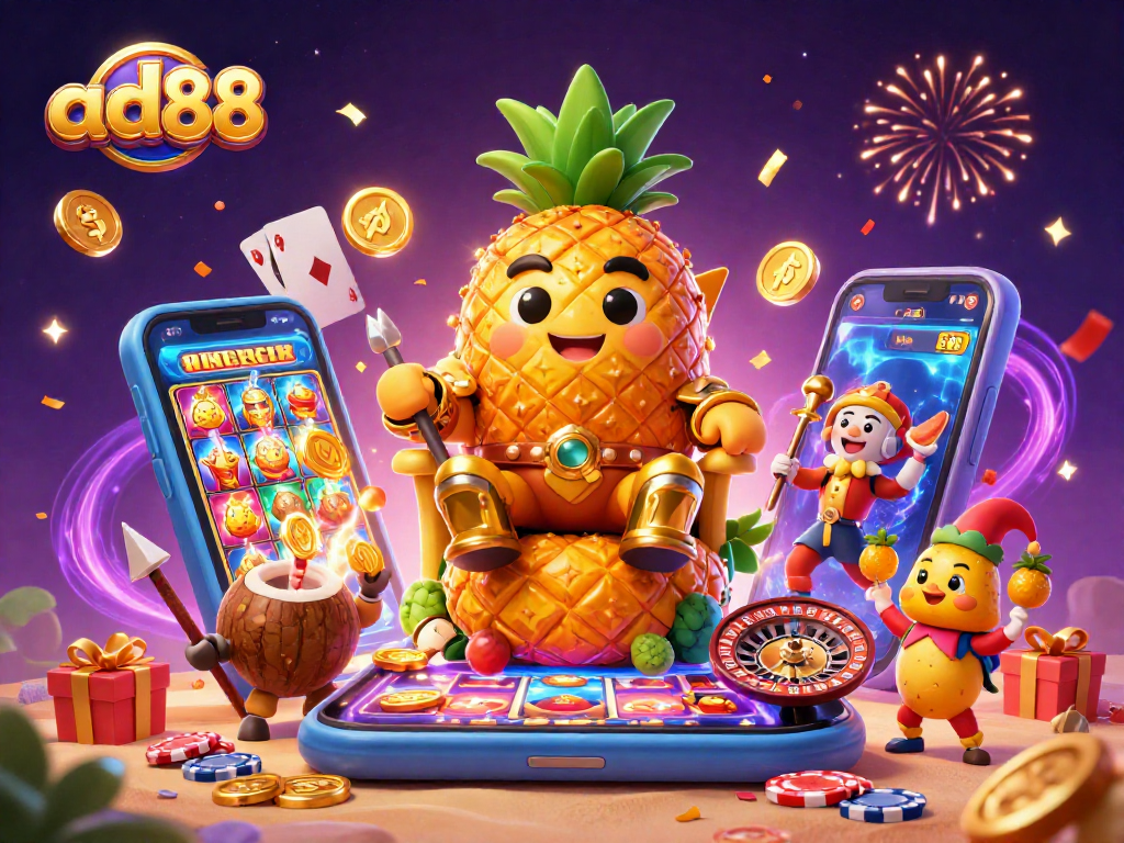 Join the excitement at ad88 with the golden pineapple king and casino games bursting with action.