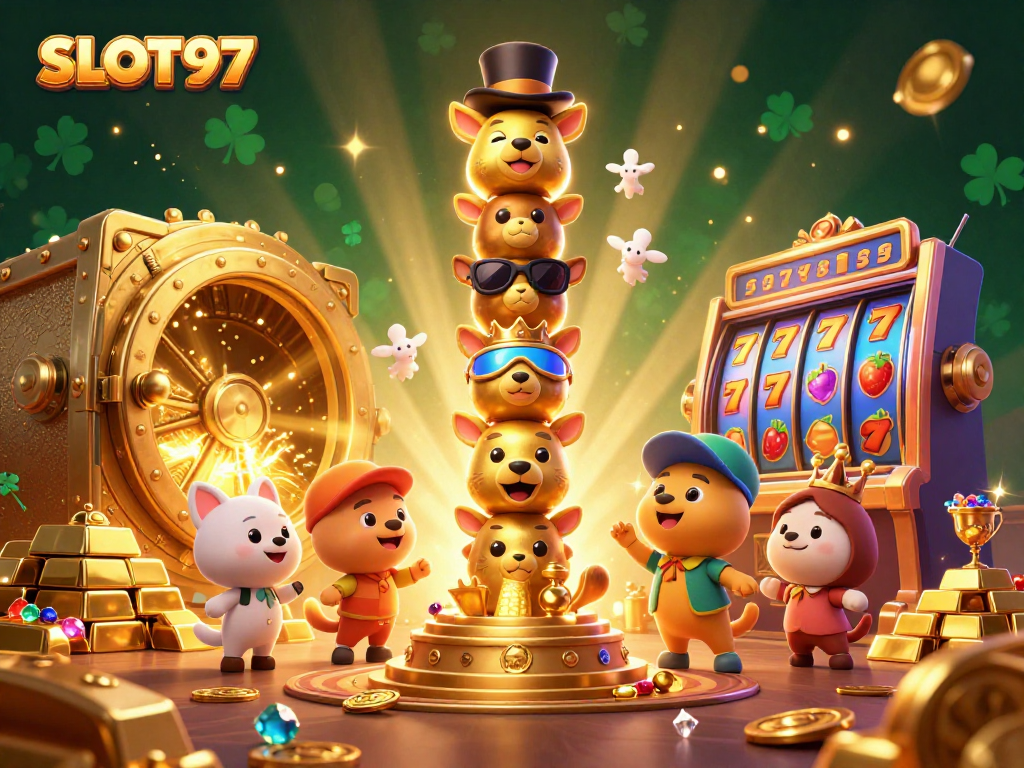 SLOT97 captures the excitement of jackpot slots with a vibrant totem pole surrounded by treasures.