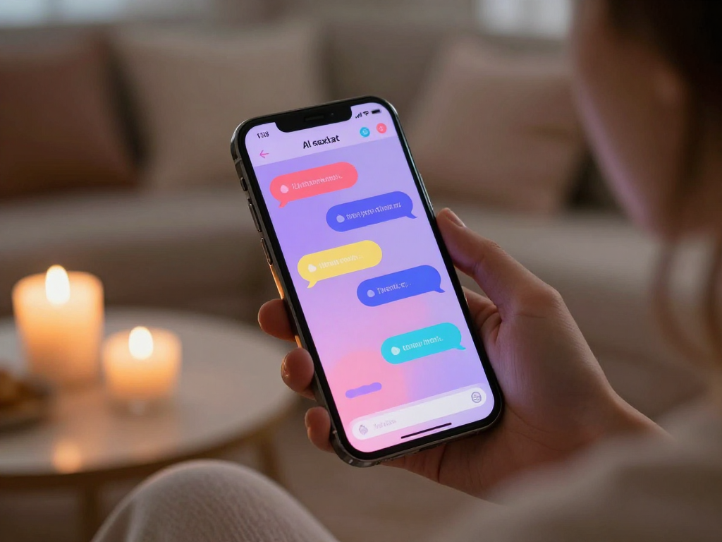 Engaged user exploring ai sex chat on smartphone in cozy setting