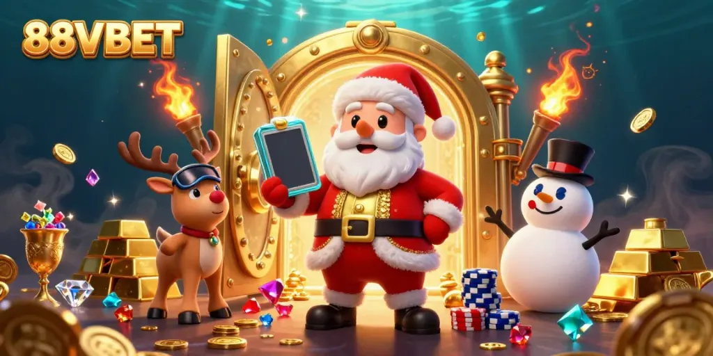 Experience the thrill of winnings at 88VBET with festive characters celebrating jackpots amidst casino treasures.