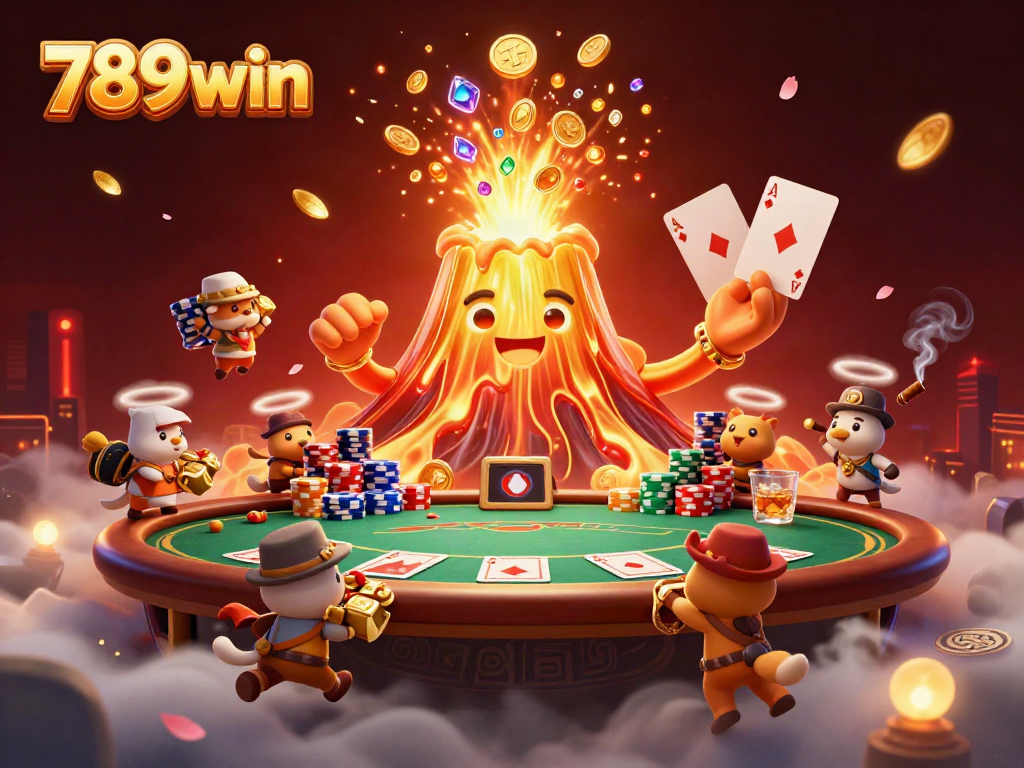 Encounter exciting winnings at 789win with this dynamic casino-themed illustration showcasing treasures and poker elements.