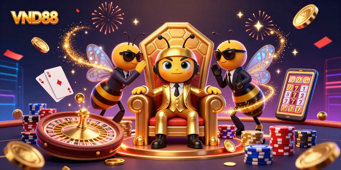 Experience VND88 with the vibrant casino illustration featuring thrilling games, rich details, and celebration.