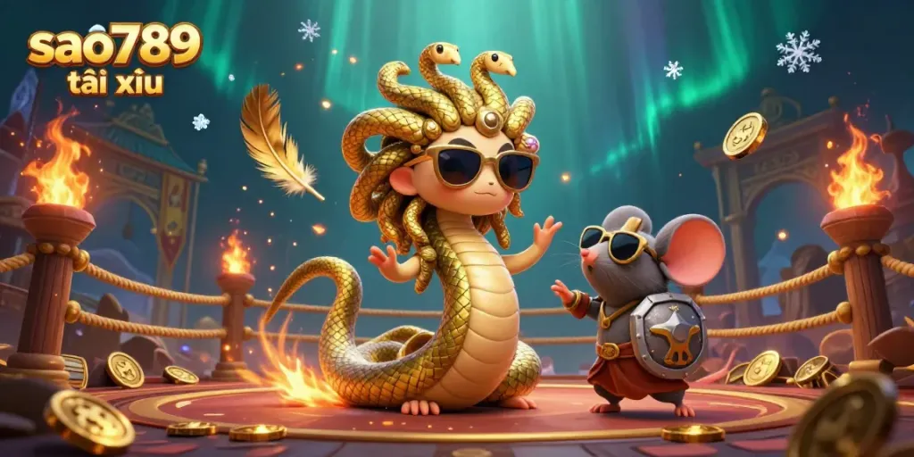 Experience the thrill of sao789 tài xỉu in an engaging, vibrant casino scene filled with Medusa and gold.