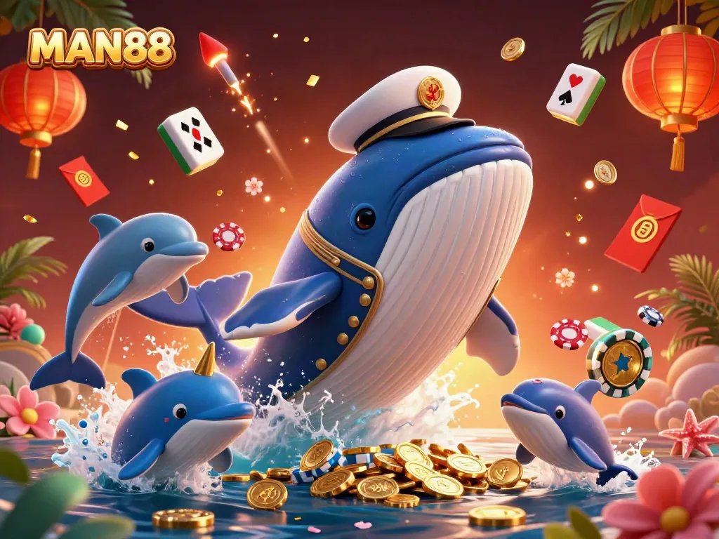 Engage in winning strategies with MAN88, featuring thrilling 3D characters and vibrant casino elements.