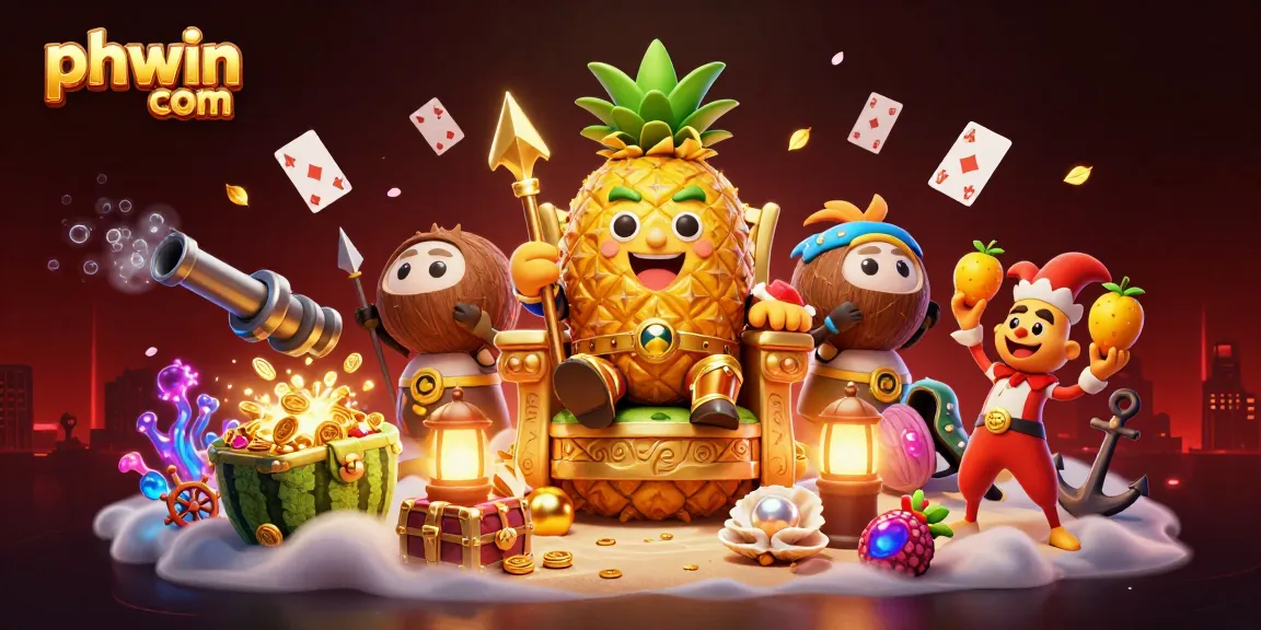 Experience thrilling gameplay at phwin com with vibrant casino characters on a tropical beach.