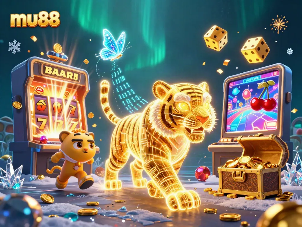 Experience thrilling casino gaming at mu88 with vibrant slot machines and a dynamic digital landscape.
