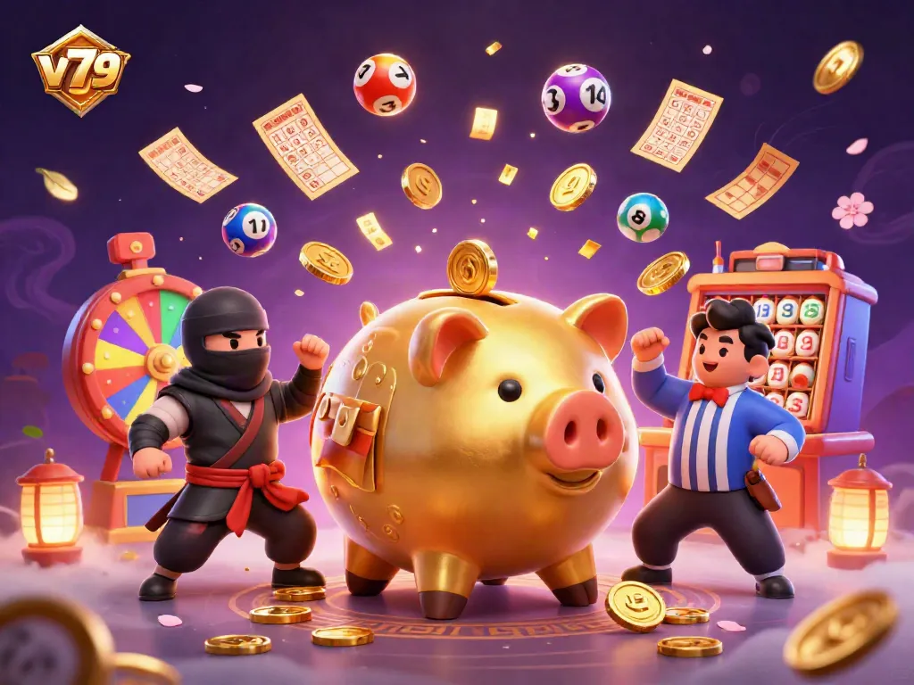 Experience vibrant casino action with v79 as a golden piggy bank sumo wrestler, wallet-ninja, and credit-card samurai.