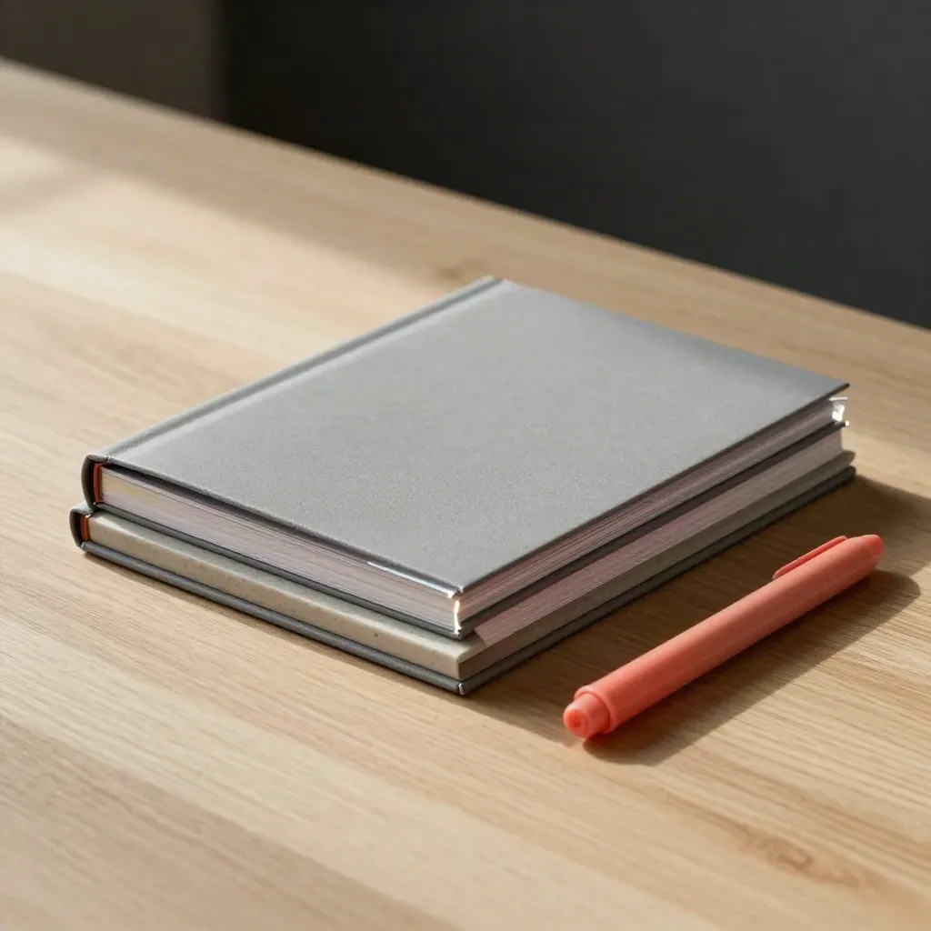 Deck pitch con linguette acetate su legno chiaro, stile editoriale premium.