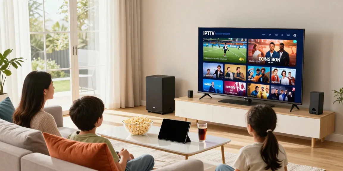 Miglior IPTV experience in a modern living room with family watching content on a Smart TV.