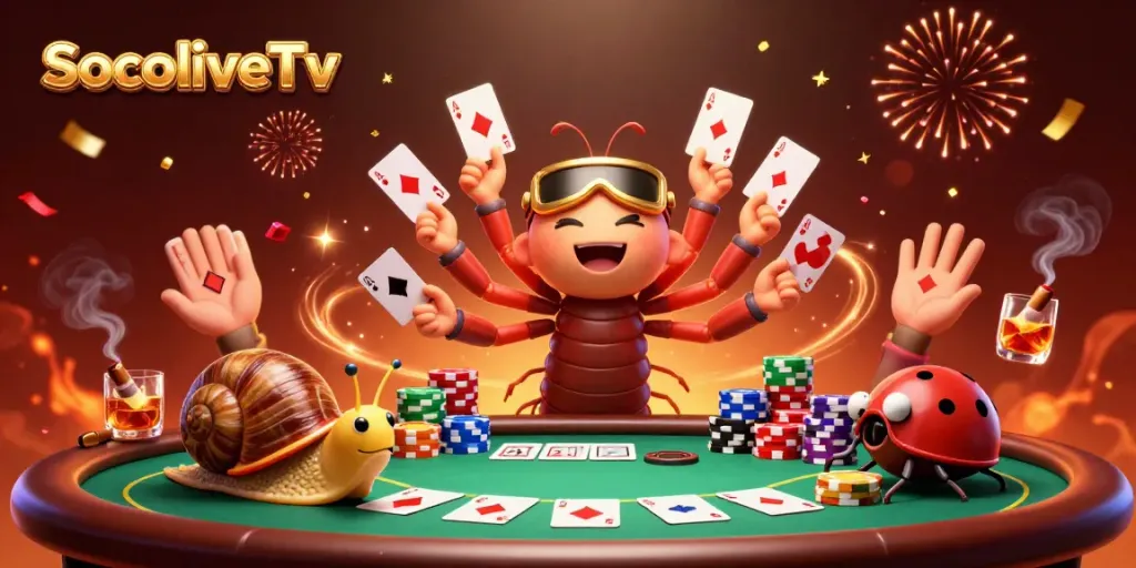 Experience thrilling gaming with SocoliveTv's unique cartoon dealer and vibrant chip stacks.