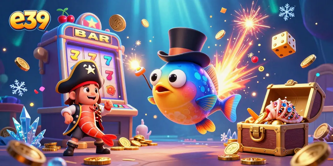 Experience exciting wins with e39's thrilling gaming adventure featuring dynamic casino elements and cartoon characters.