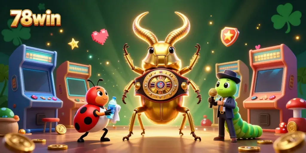 Engage in thrilling games at 78win with dynamic 3D characters amidst vibrant casino elements.