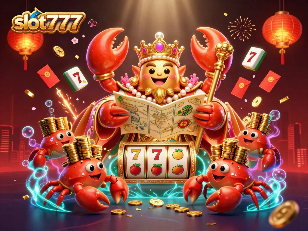 Engage with slot777 video slots featuring an emperor crab and hermit crabs showcasing golden chips.