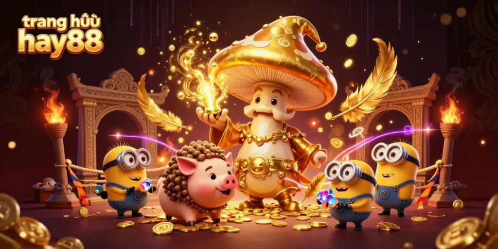 Experience thrilling action at trang chủ hay88 with our vibrant 3D casino adventure illustration featuring magical characters and treasures.