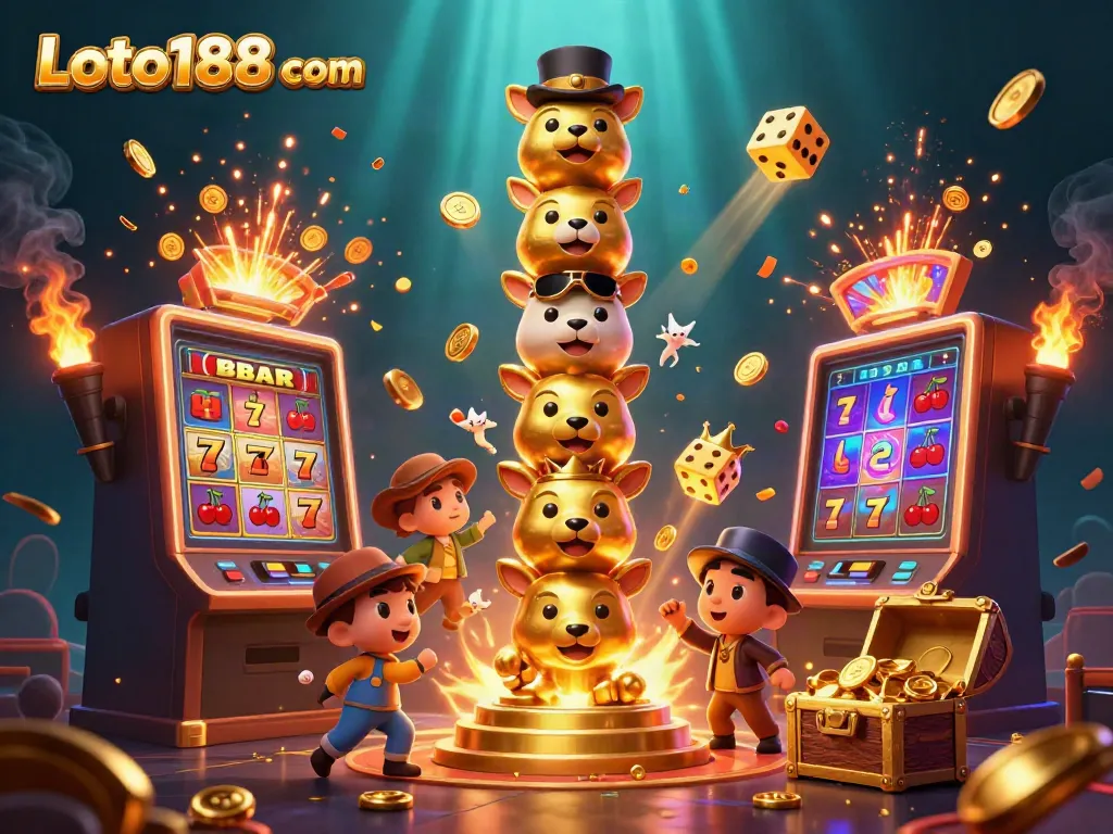 Experience the vibrant gaming world at Loto188 com with dynamic slot machines and colorful casino elements.
