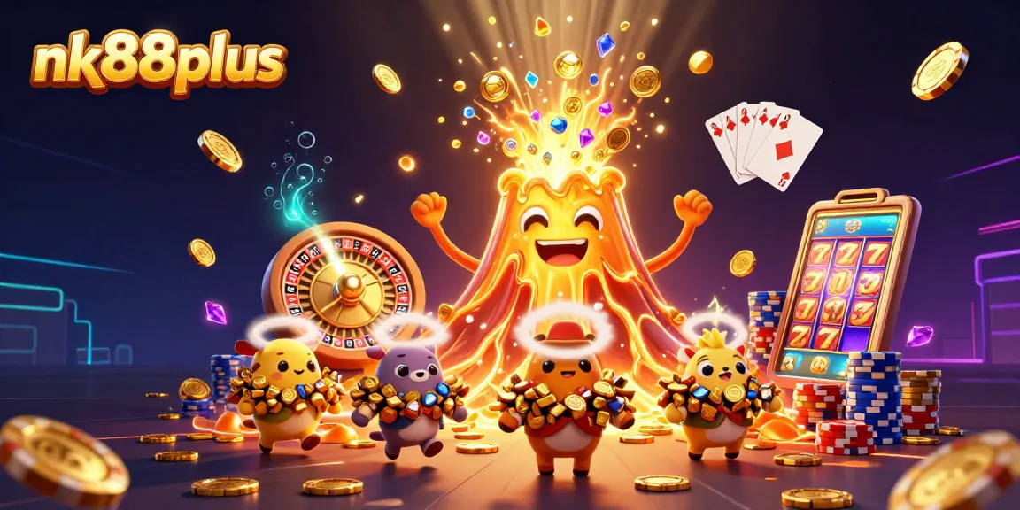 Experience the thrill of nk88plus with this dynamic casino illustration showcasing treasures and excitement.