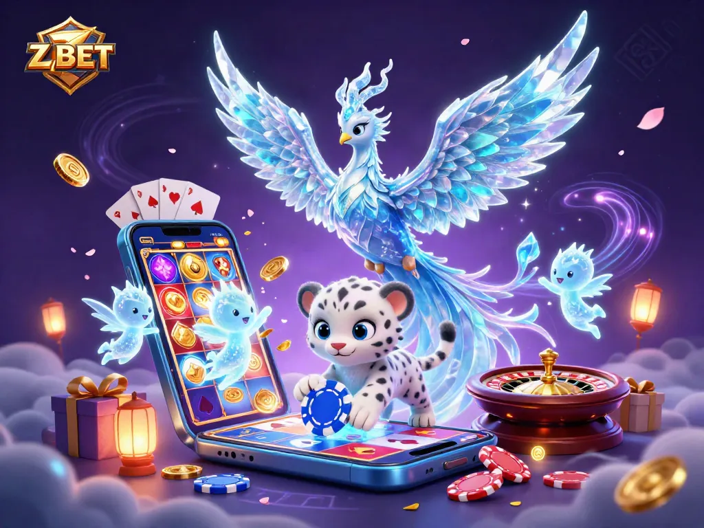Experience the thrill of Z BET with a lively scene featuring a phoenix, snow leopard, and vibrant casino elements.