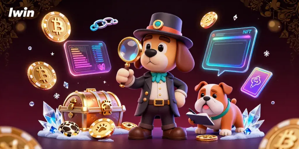 llwin showcases a cartoon detective bloodhound exploring poker clues alongside crypto elements, creating excitement.