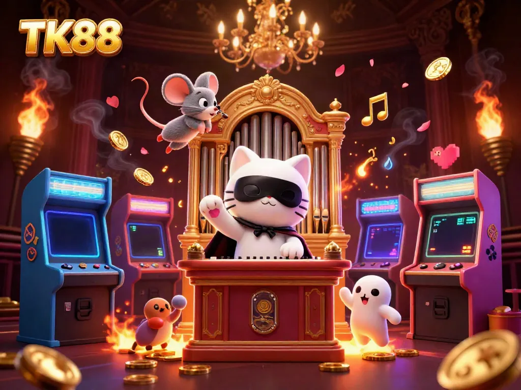 Experience dynamic gameplay at TK88 with a captivating 3D casino scene featuring vibrant characters and games.
