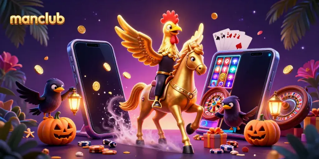 Experience thrilling gameplay at manclub with golden rooster in a dynamic casino scene.