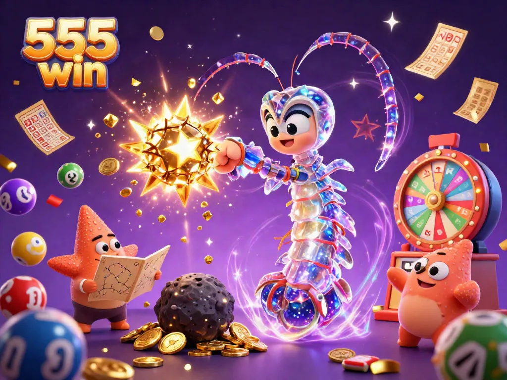 Experience the excitement of 555 win with colorful lottery elements and dynamic game action.