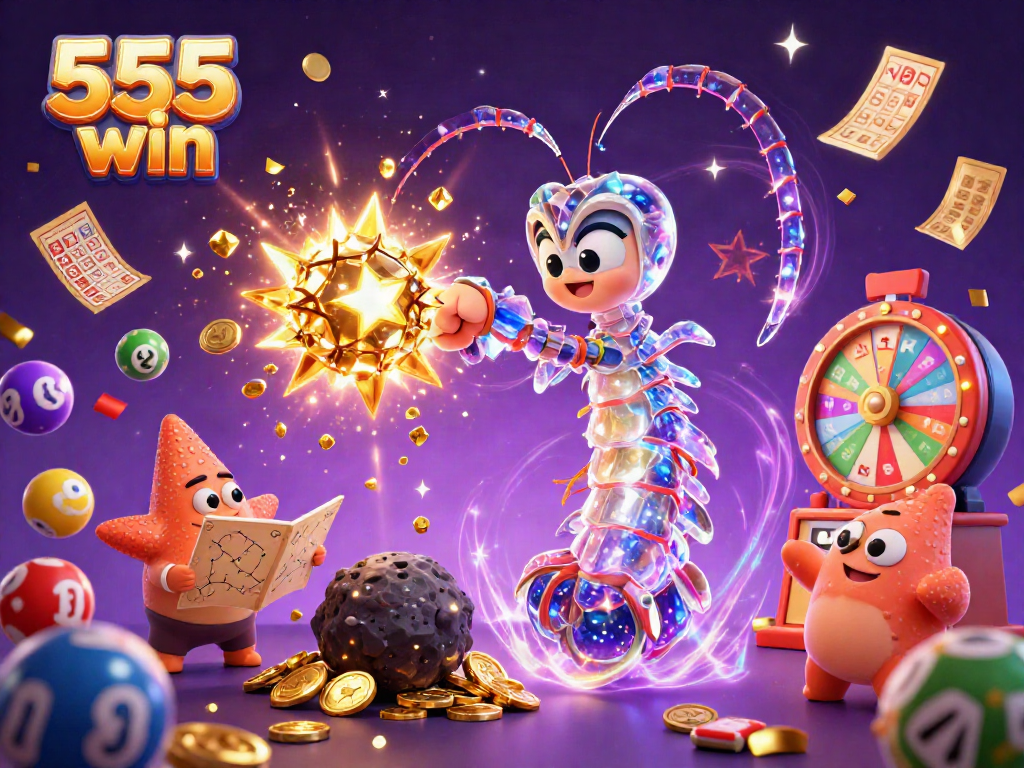 Experience the excitement of 555 win with colorful lottery elements and dynamic game action.