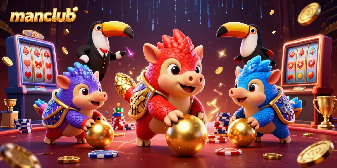Win big with manclub as playful pangolins celebrate at a dynamic casino scene.