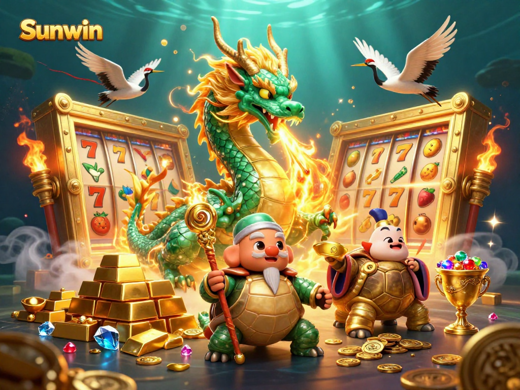 Experience thrilling wins with Sunwin as the jade dragon ignites gold in this vibrant casino scene.